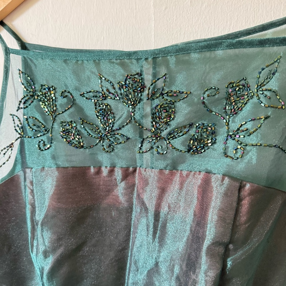 Vintage 90s Dress Forrest Fairy Green Sheer‎ Beaded Iridescent Prom Party size 8 - Picture 3 of 10